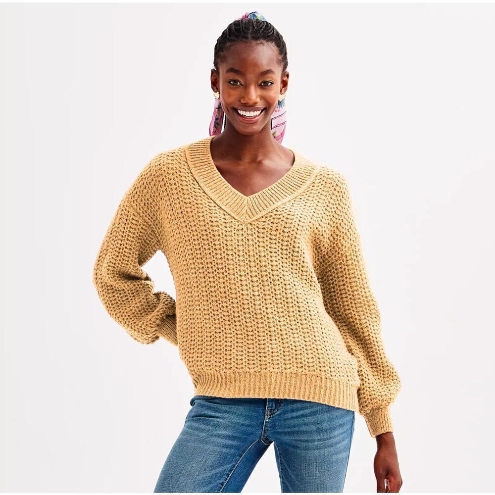Last One! NWT SO Cable Knit Yarn Sweater Sz M Tan Camel - Picture 7 of 8